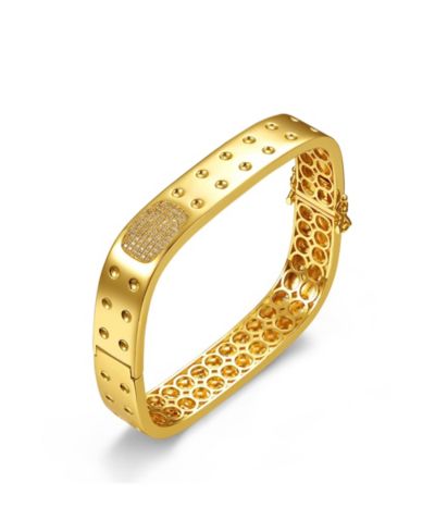 Rachel Glauber 14K Gold Plated CZ Pave Geometric Square Bangle Bracelet