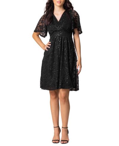 Женское коктейльное платье Kiyonna Starry Sequin Lace V-Neck с карманами