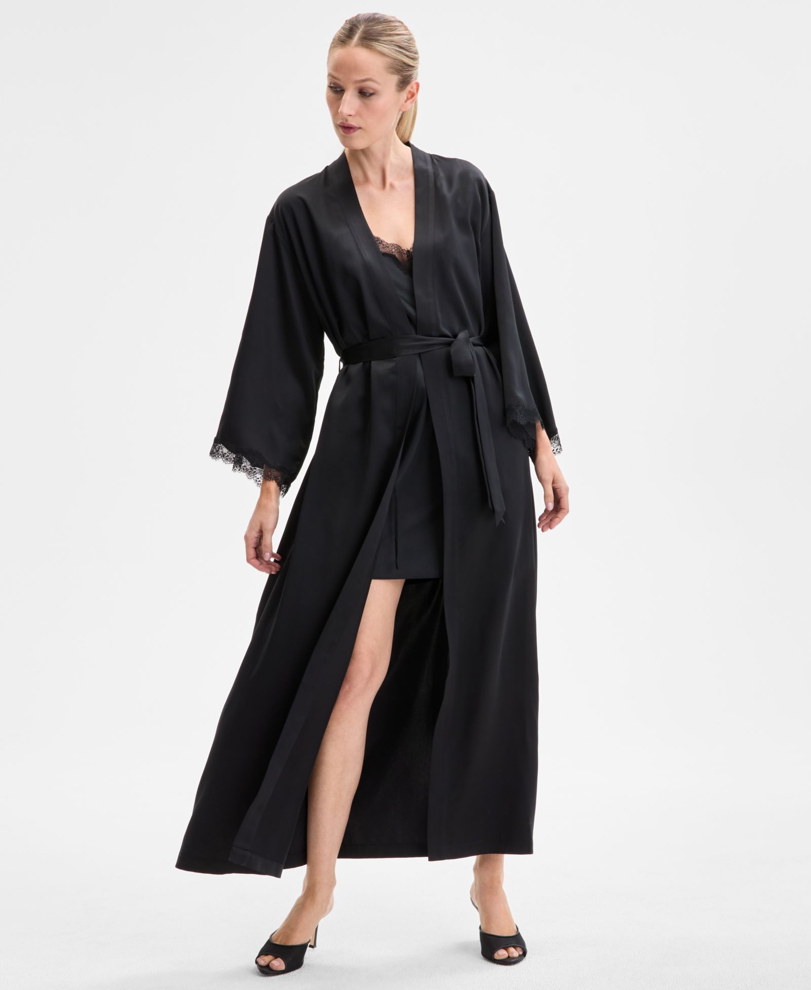 I.N.C. International Concepts Women's Lace-Trim Satin Robe, Exclusively at Macy's