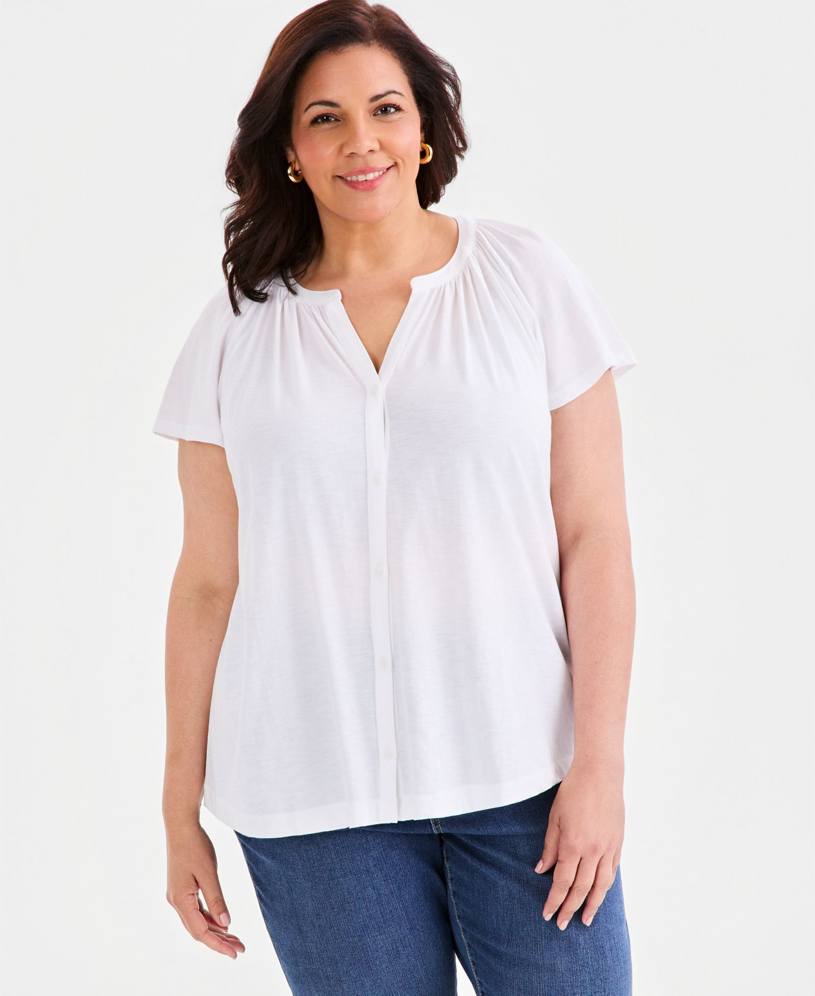 Style & Co Plus Size Flutter-Sleeve Button-Front Top, Exclusively at Macy's