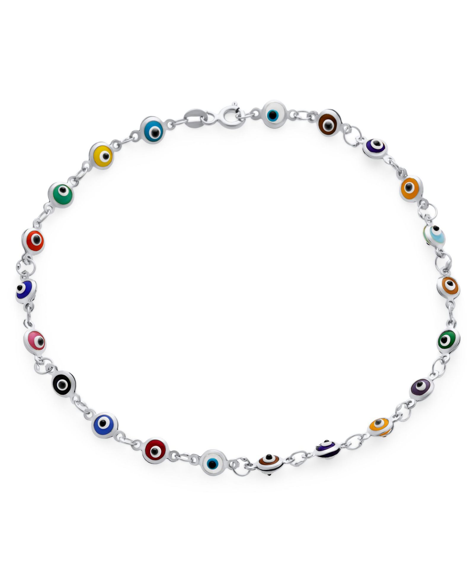 Bling Jewelry Multicolor Evil Eye Anklet Tiny Charm Strand Bracelet Gold Tone Silver 9"