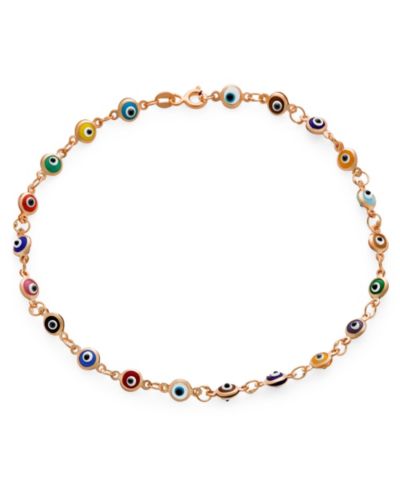 Bling Jewelry Multicolor Evil Eye Anklet Tiny Charm Strand Bracelet Gold Tone Silver 9"