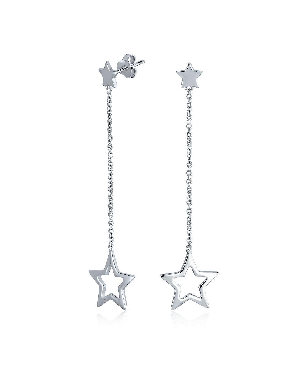 Bling Jewelry Celestial Cut-Out Star Dangle Earrings .925 Sterling Silver 2.5" Long Chain