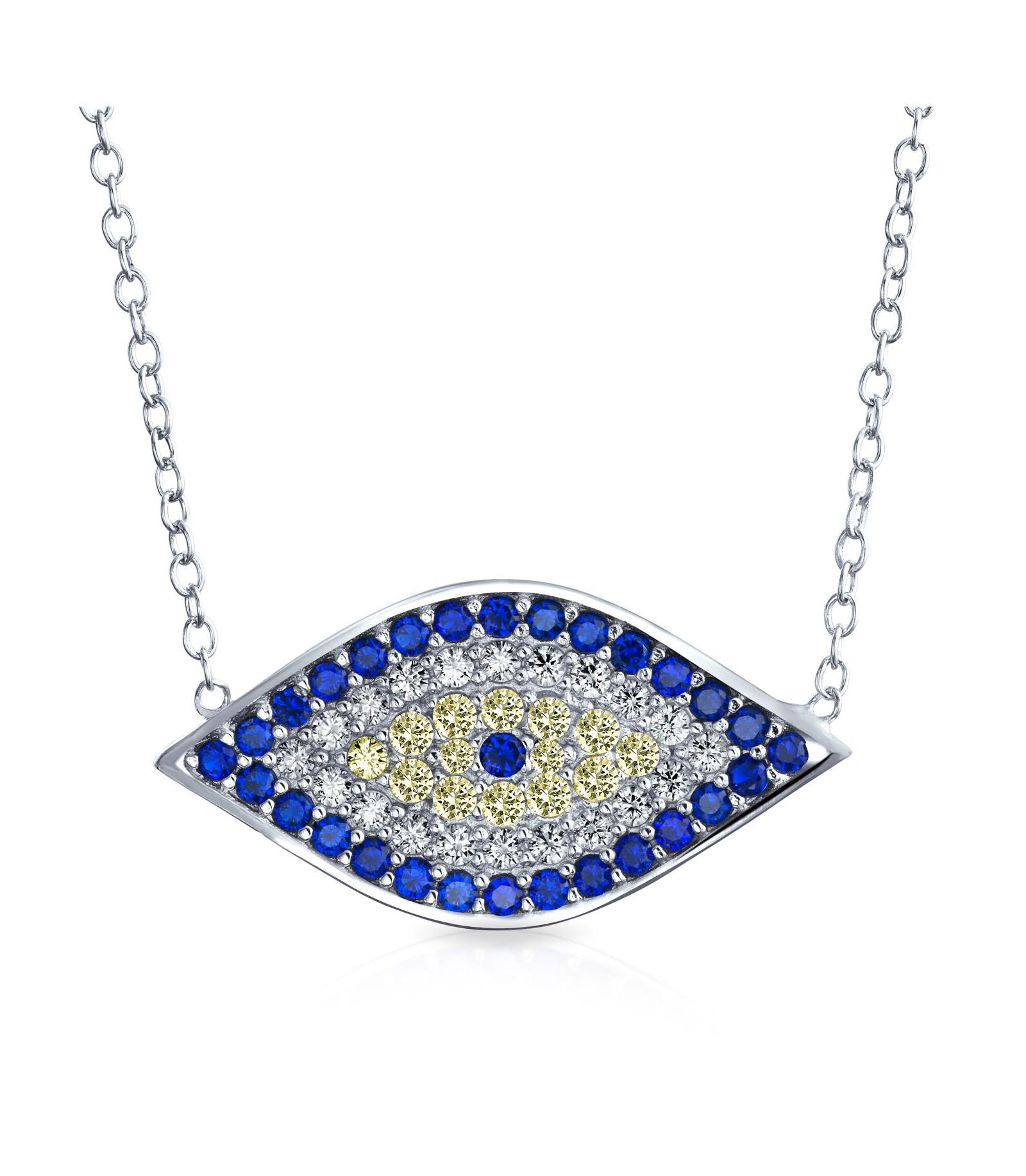 Подвеска-амулет Bling Jewelry Turkish Blue Yellow Pave CZ Spiritual Protection Evil Eye, серебро .925
