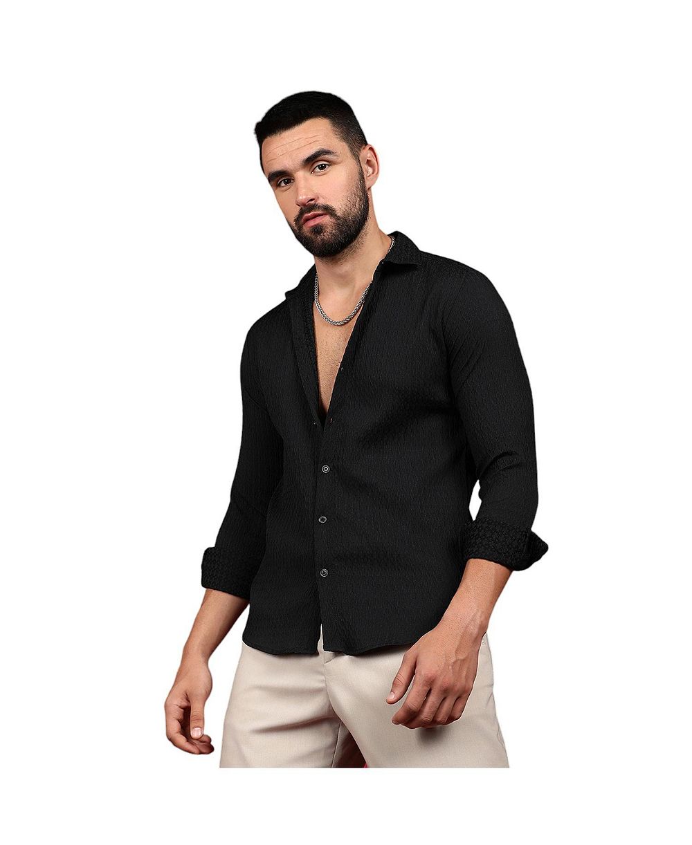 Men's Onyx Black Chain-Creased Shirt