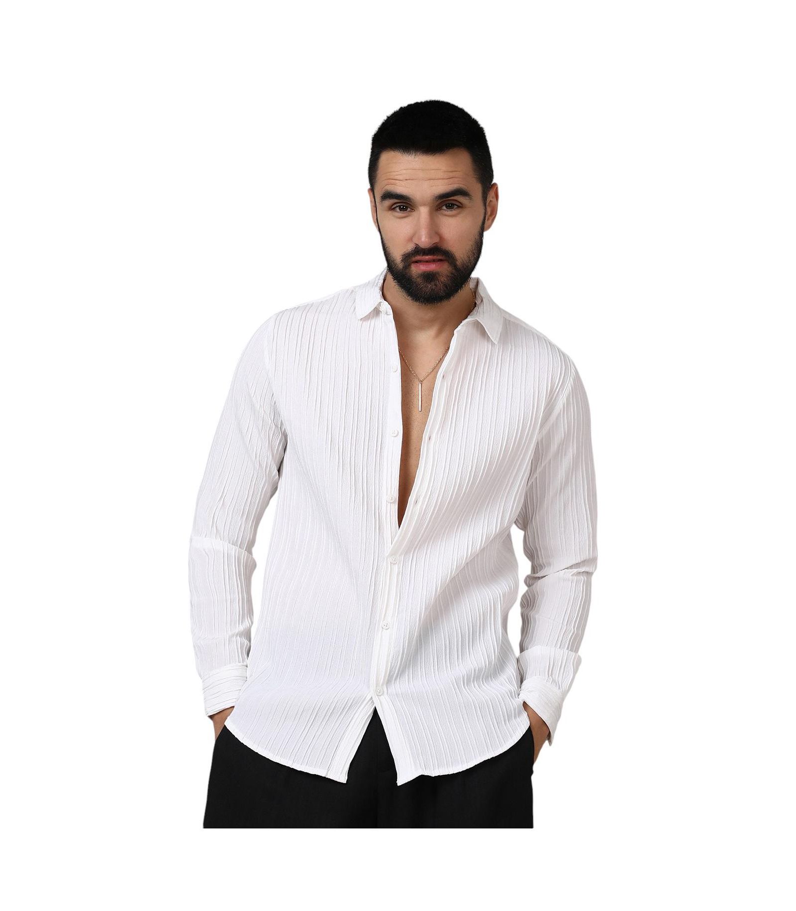Men's Chalk White Self-Design Striped Shirt