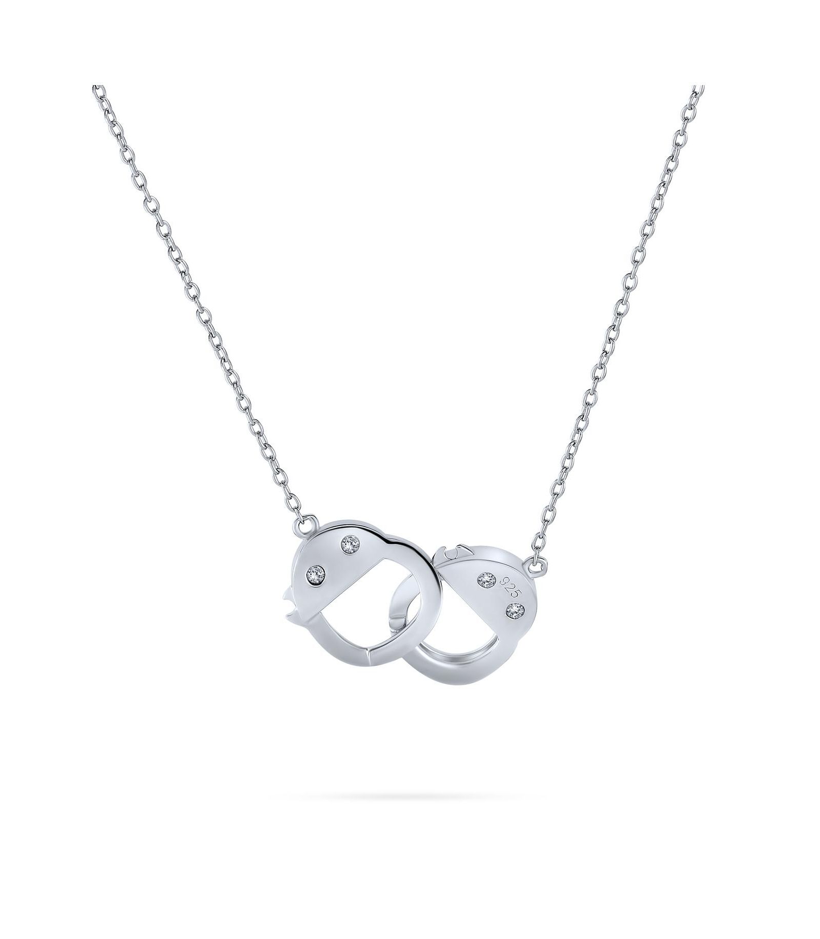 Bling Jewelry Delicate Working Lock CZ Accent Handcuff Necklace .925 Sterling Silver