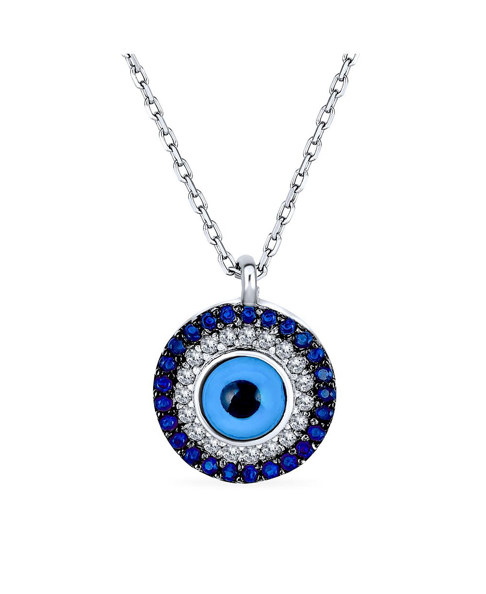 Bling Jewelry Blue Evil Eye Round Circle Pendant Station Necklace .925 Sterling Silver