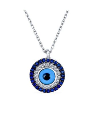 Bling Jewelry Turkish Blue Pave CZ Spiritual Protection Amulet Evil Eye Round Circle Pendant Station Necklace .925 Sterling Silver