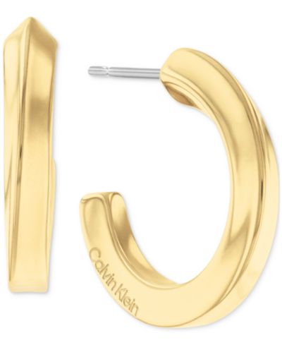 Серьги Calvin Klein Gold-Tone Stainless Steel Small Twist C-Hoop 0.86"