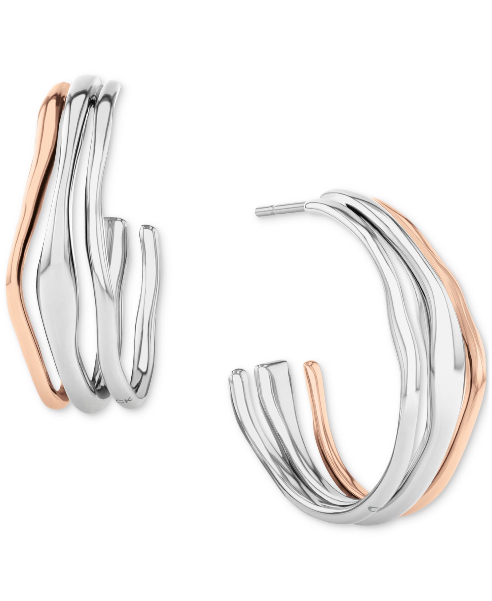 Calvin Klein Medium Wavy Triple-Row C-Hoop Earrings, 1.04"