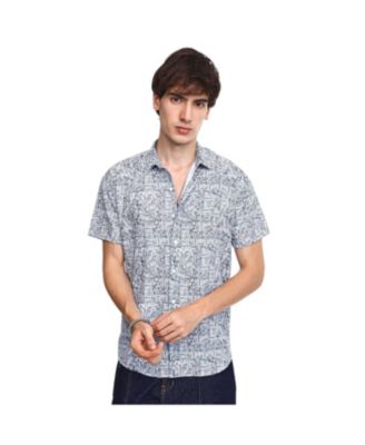 Men's Cream White & Indigo Blue Contrast Hazy Shirt