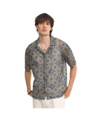 Мужская рубашка Campus Sutra Lapis Blue & Yellow Ochre Geometric Block Oversized
