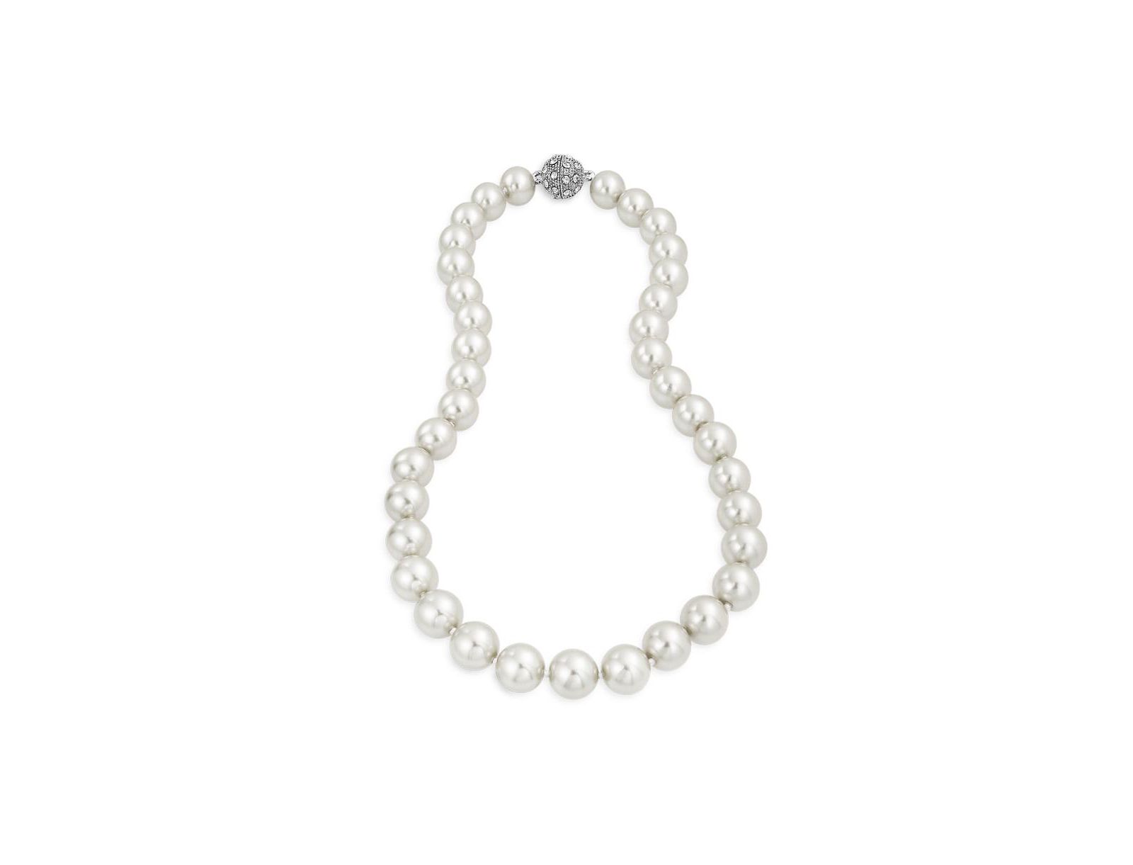 Ожерелье Bling Jewelry Classic с белым жемчугом 10MM и кристаллом