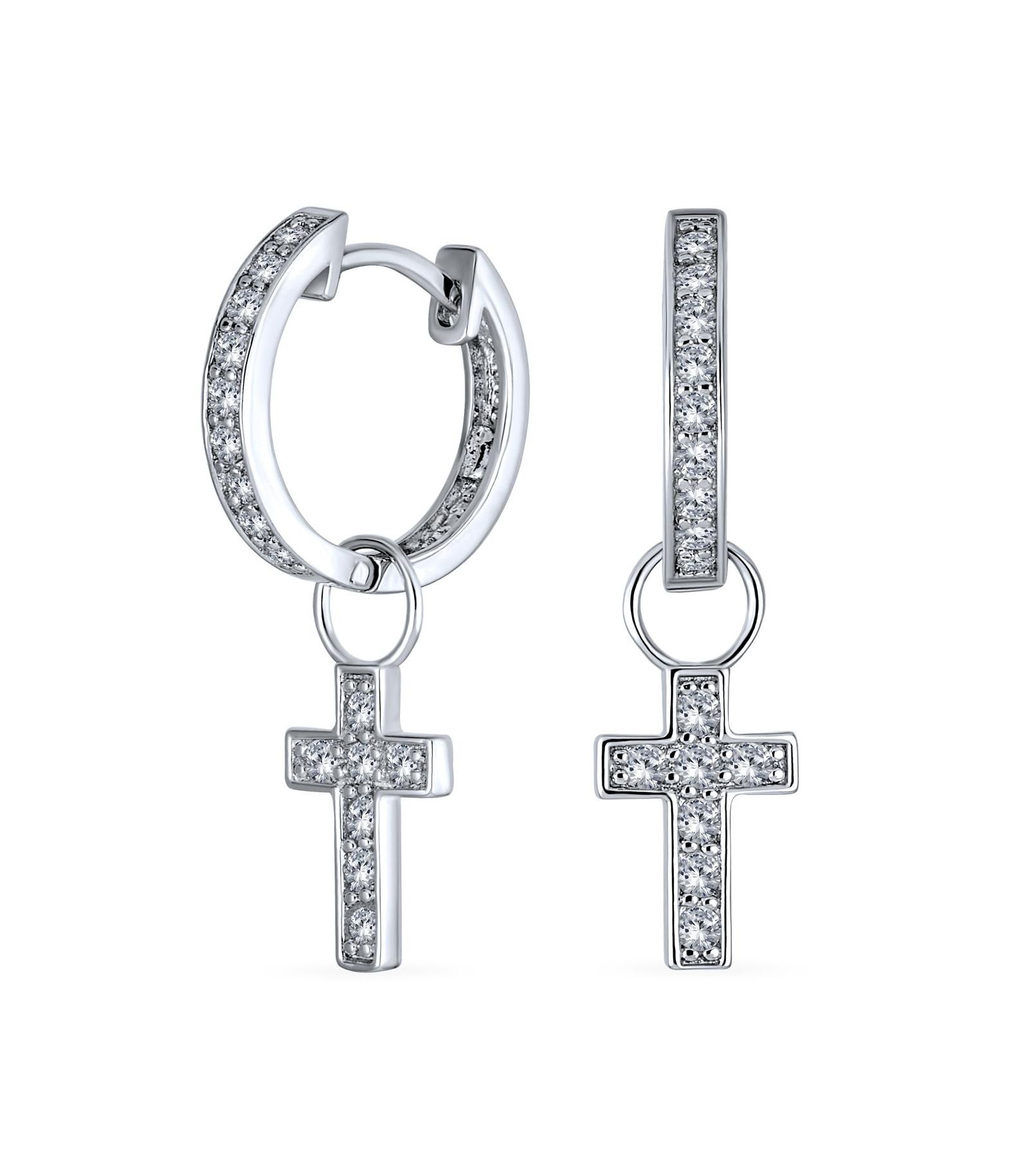 Bling Jewelry серьги-кольца с подвесками в виде креста, pavé CZ, позолота 14K