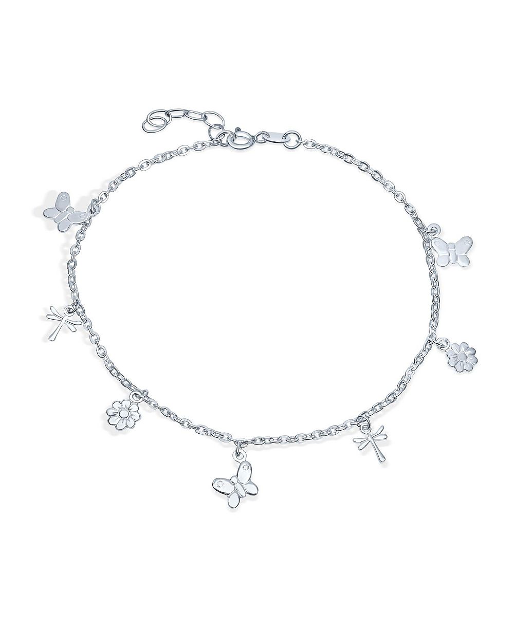 Браслет на ногу Bling Jewelry Multi Charm Garden Flowers Butterfly.925 Sterling Silver