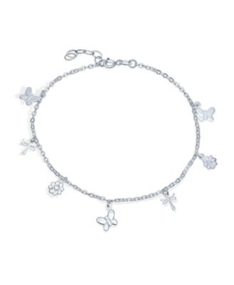 Браслет на ногу Bling Jewelry Multi Charm Garden Flowers Butterfly.925 Sterling Silver