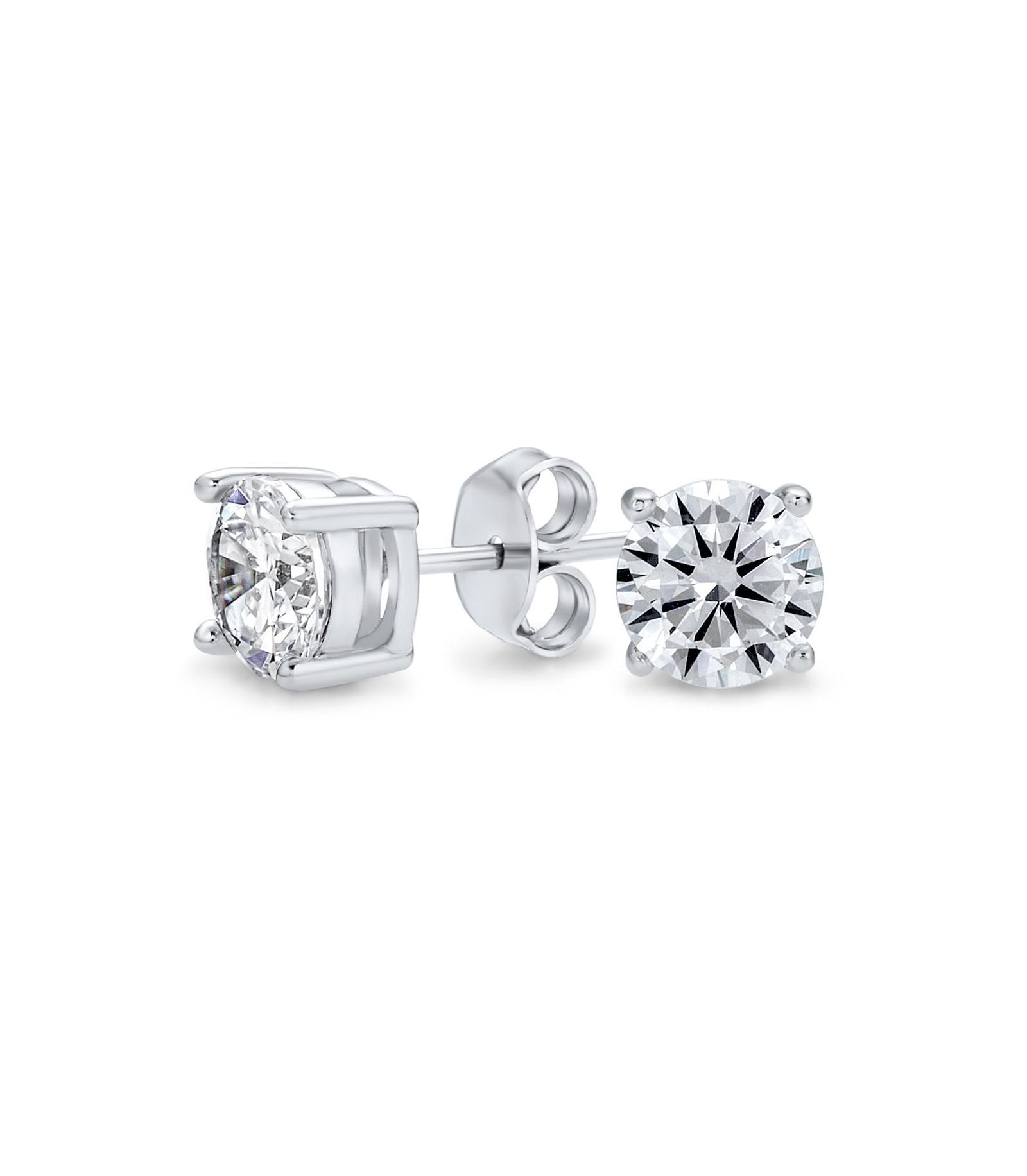 Bling Jewelry Round Solitaire Stud Earrings 4 Prong .925 Sterling Silver 5-10MM