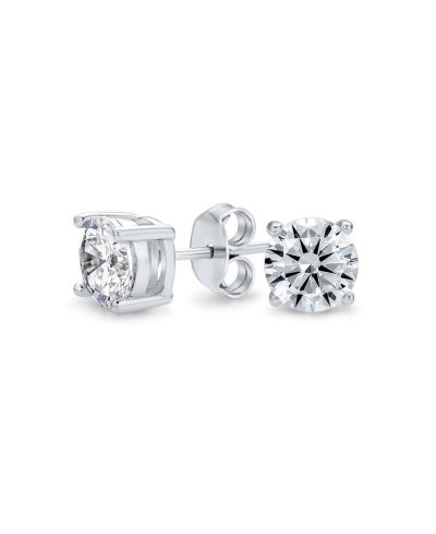 Bling Jewelry Round Solitaire Stud Earrings 4 Prong .925 Sterling Silver 5-10MM