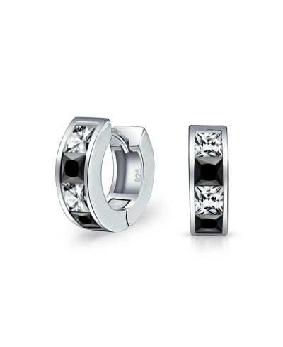 Серьги-кольца с черными и белыми камнями CZ и серебром.925