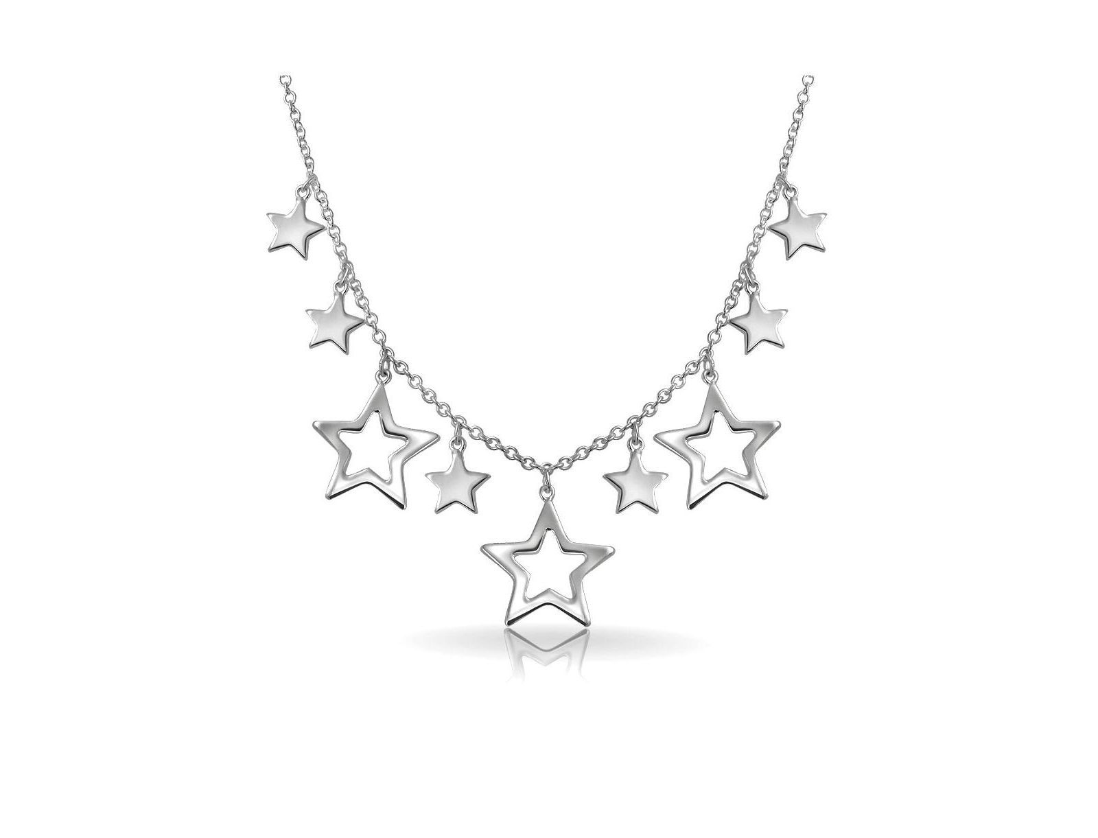 Bling Jewelry Ожерелье-чокер Celestial USA Patriotic Multi Stars American Rock Open Dangle Star Bib.925 Sterling Silver
