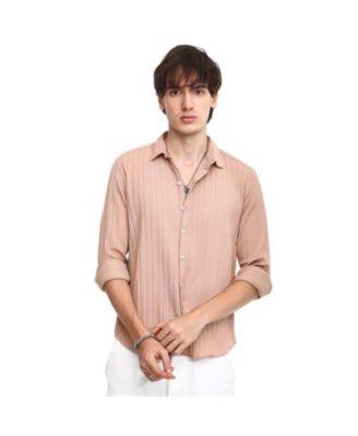 Мужская полосатая рубашка Campus Sutra Light Beige Self-Design