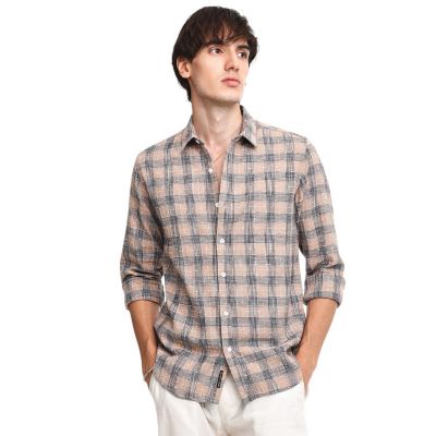 Мужская рубашка Campus Sutra Saltbox Beige Heathered-Buffalo Check