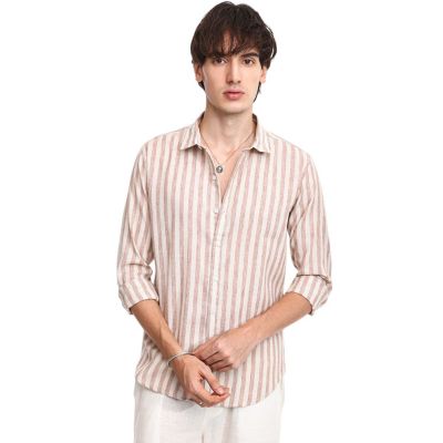 Мужская Campus Sutra Tan Brown Heathered-Stripe Shirt