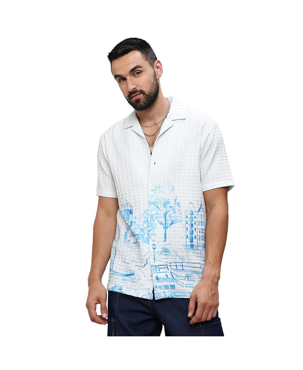 Men's Chalk White:Azure Blue Landscape Strokes Shirt