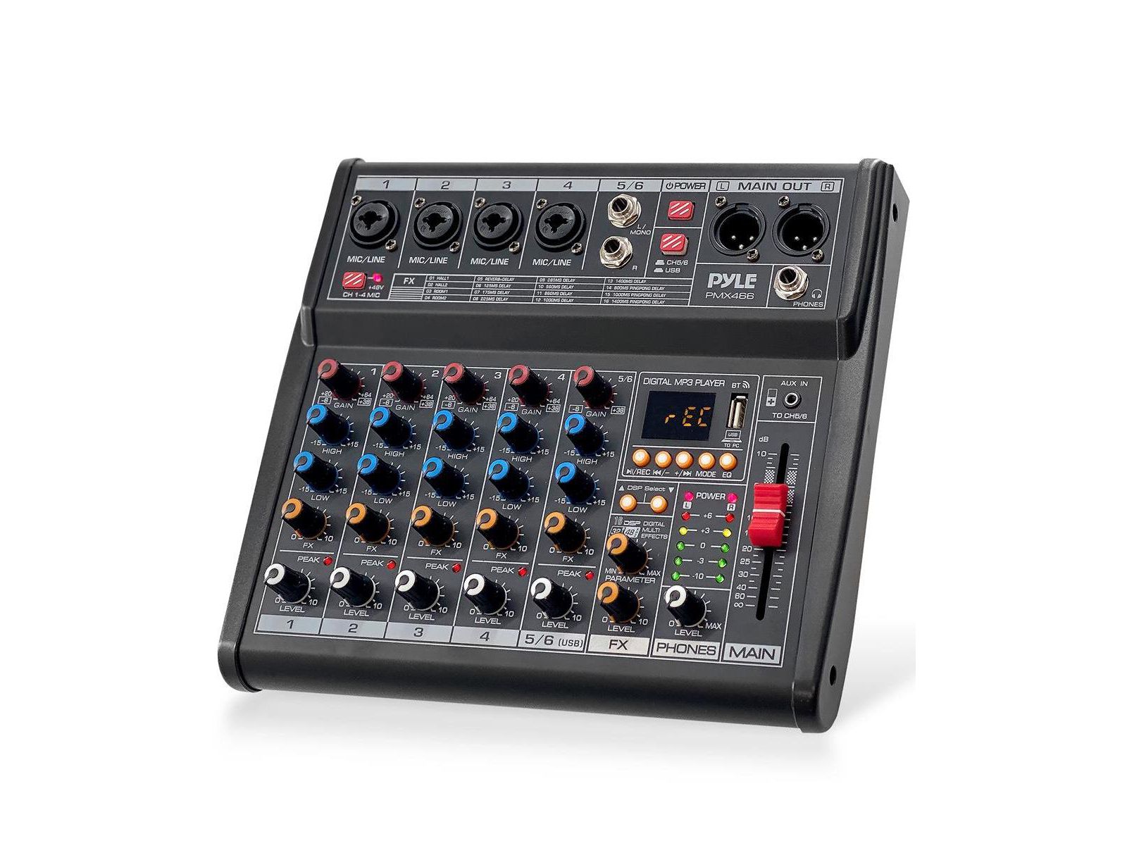 Pyle Compact 6-Channel USB Audio Mixer with Multi-FX Processor