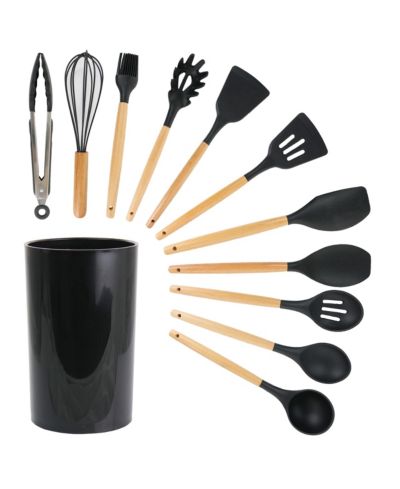 MegaChef Collection Silicone and Wood Cooking Utensils, Set of 12