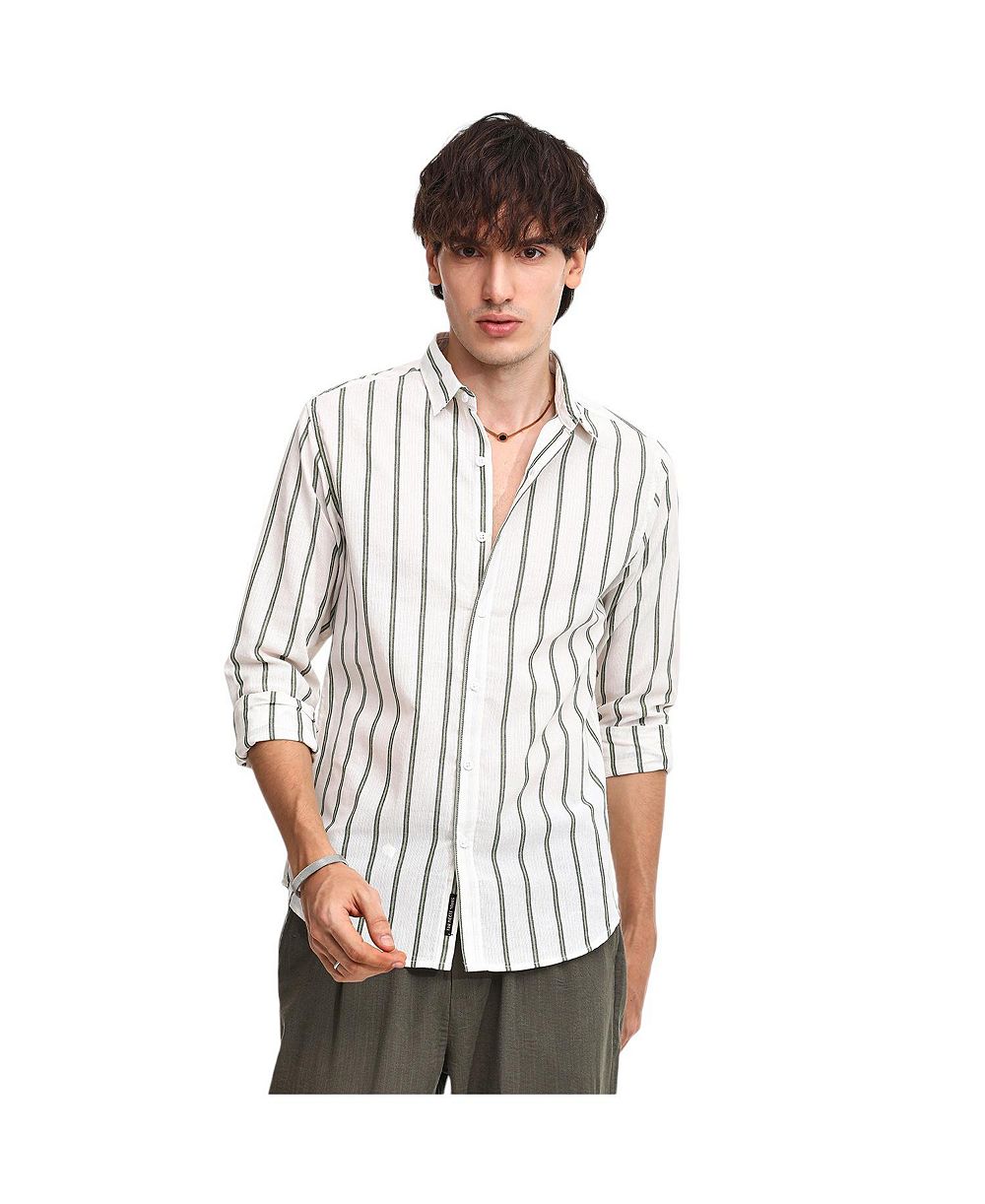 Мужская рубашка Campus Sutra Saltbox Beige & Sage Green Lined Halo-Striped