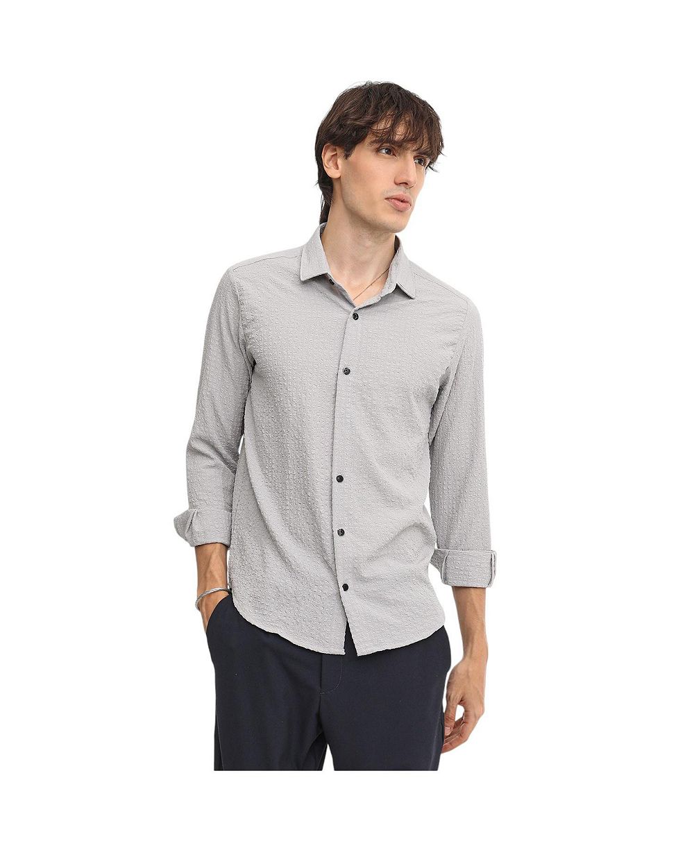 Рубашка Campus Sutra Men's Ash Grey Cubic-Seersucker