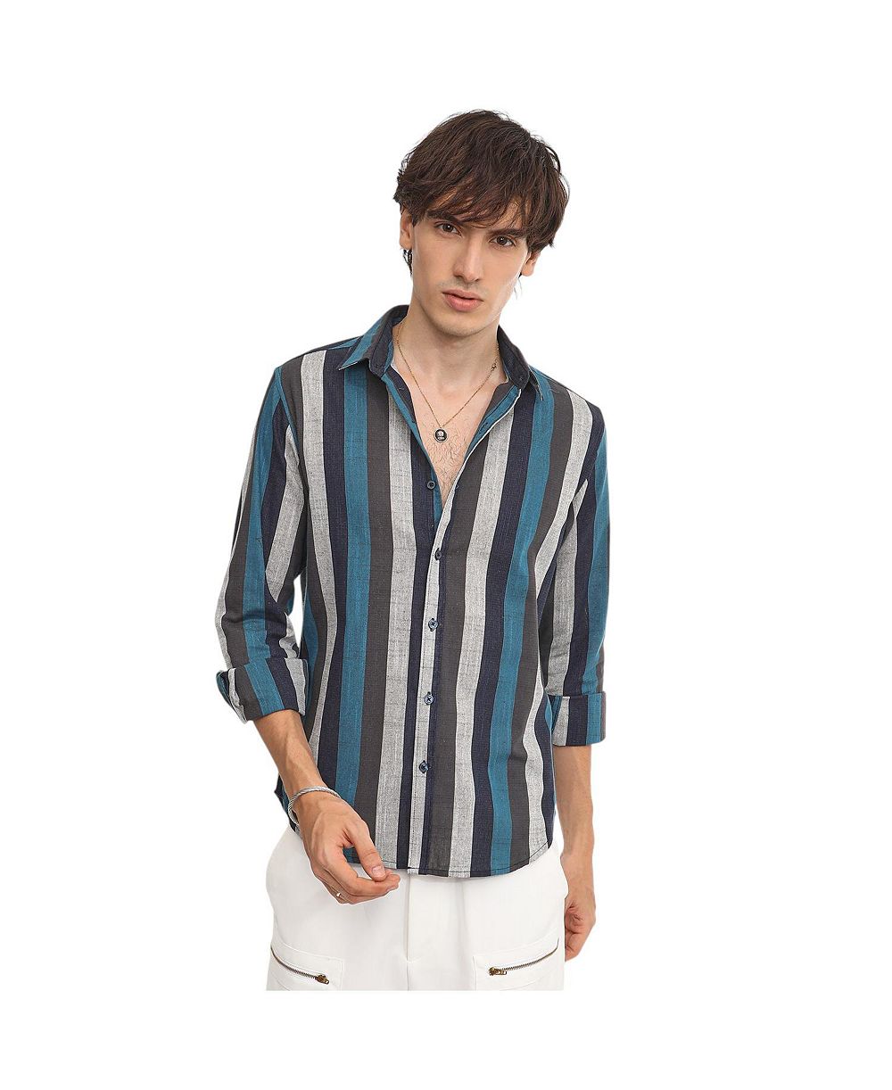 Мужская рубашка Campus Sutra Navy Blue & Ash Grey Block-Striped