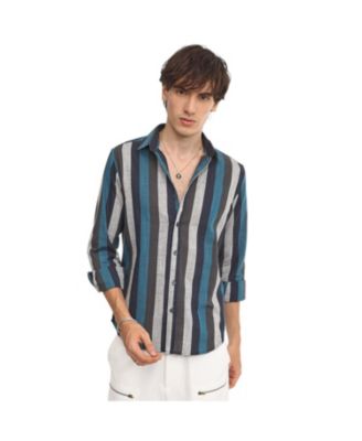 Мужская рубашка Campus Sutra Navy Blue & Ash Grey Block-Striped