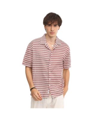 Men's Terracotta Brown & Powder White Chevron-Striped Oversized Shirt