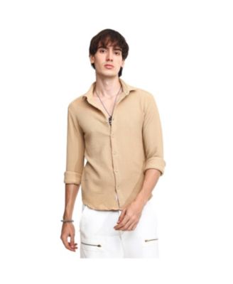 Men's Tan Brown Micro Cubic-Textured Shirt
