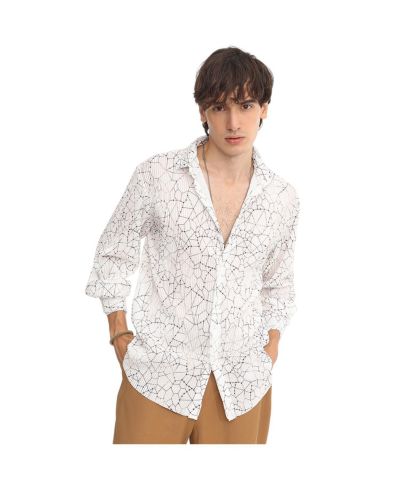 Campus Sutra Мужская рубашка Chalk White Veined-Pleated