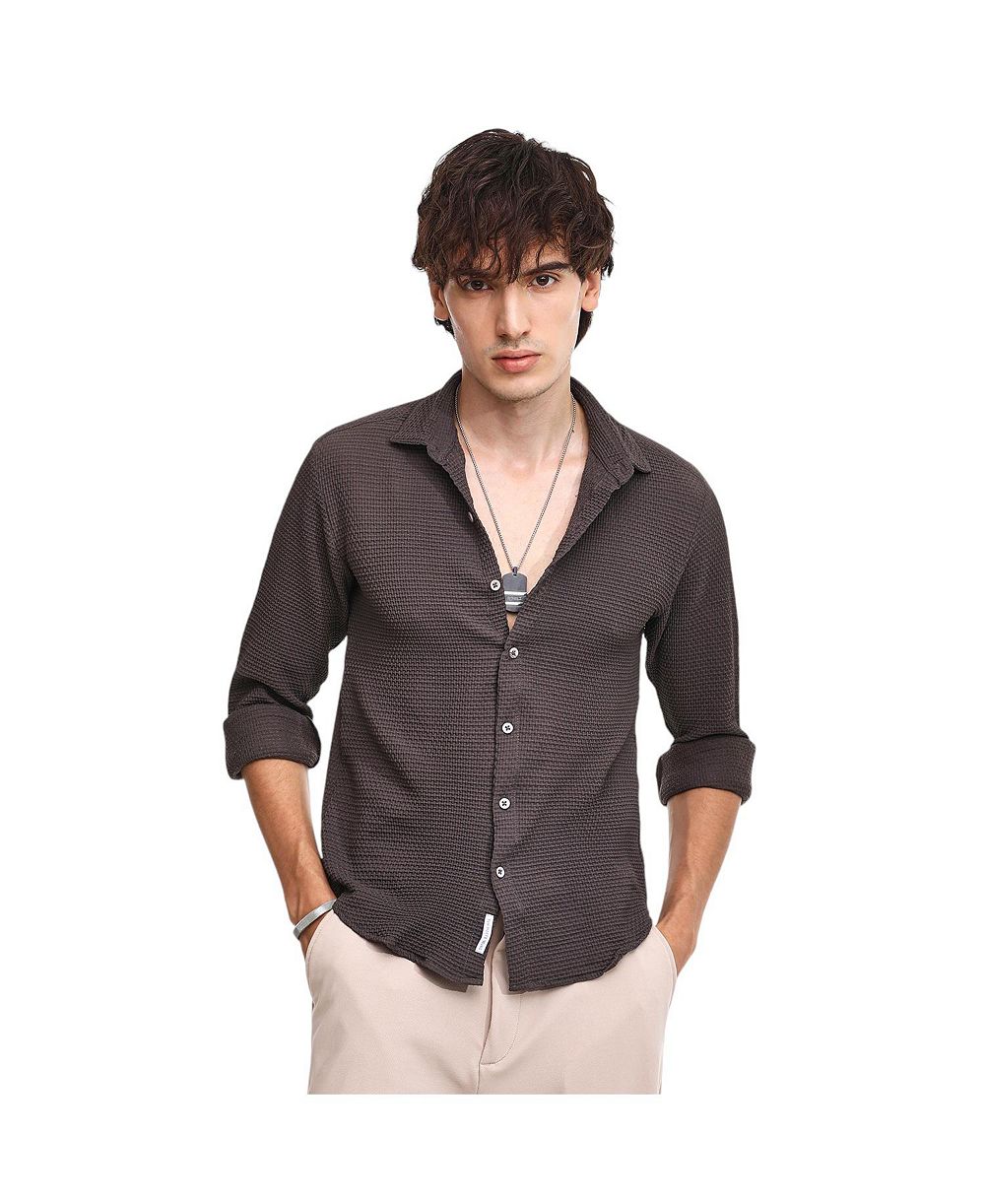 Мужская рубашка Campus Sutra Charcoal Black Weave-Textured