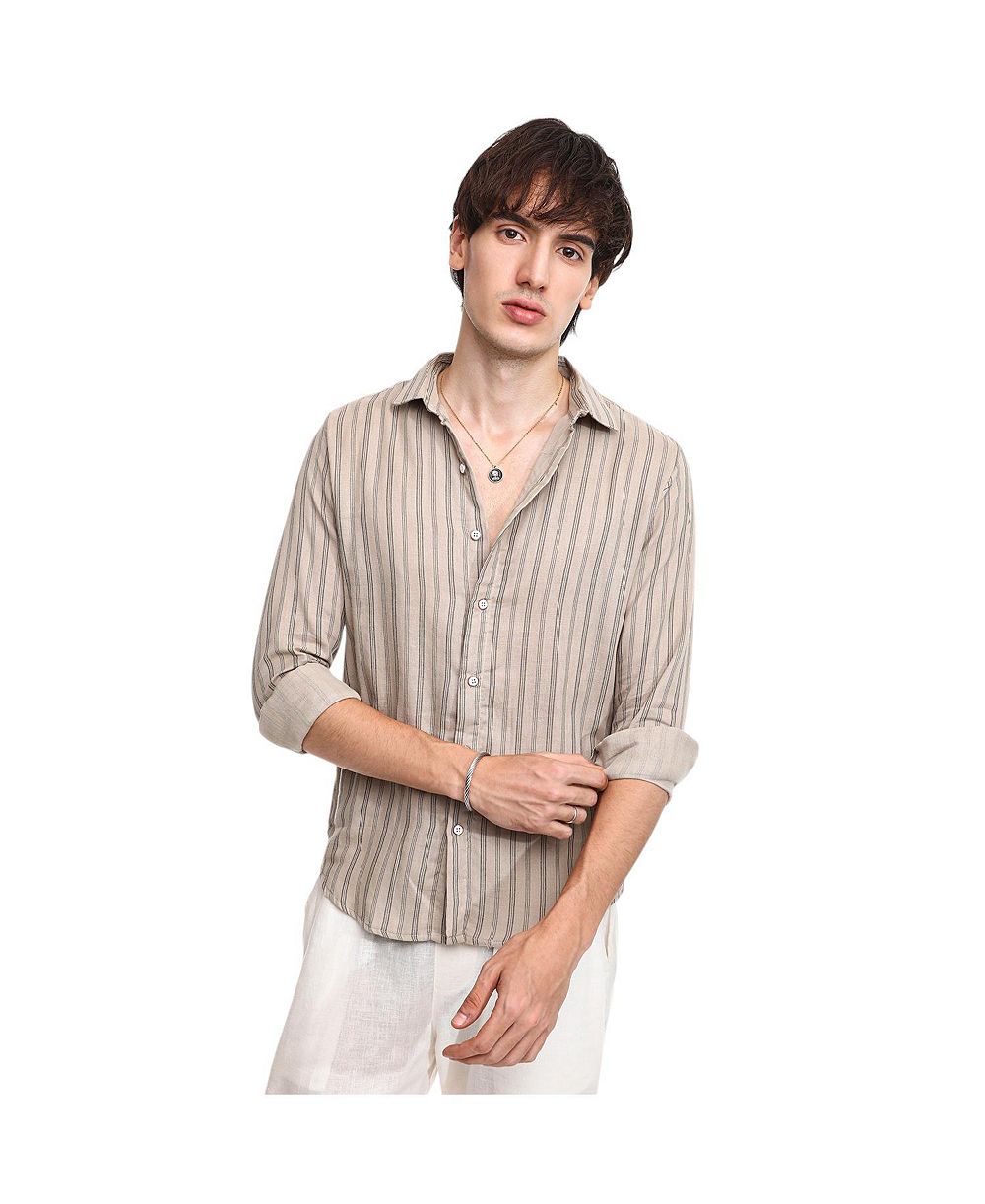 Campus Sutra Мужская рубашка в полоску Halo-Striped, цвет Khaki Brown