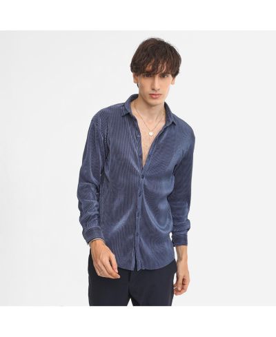 Мужская рубашка Campus Sutra Navy Blue Textured-Pleat