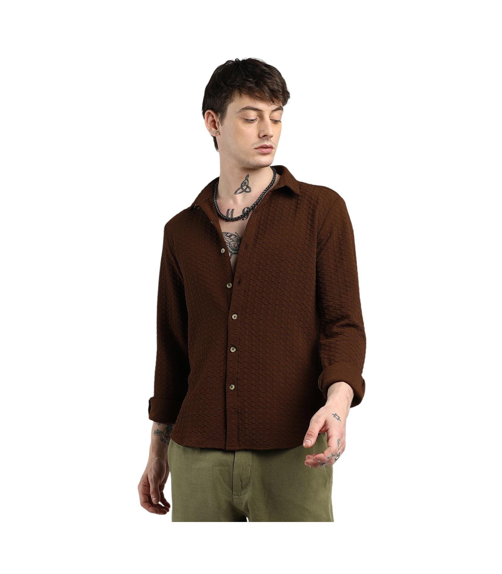 Campus Sutra Men's Chocolate Brown Ripple Box Shirt