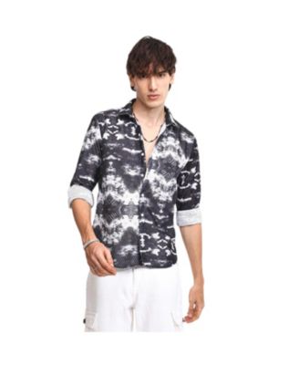 Мужская рубашка Campus Sutra Midnight Black & Ivory White Reptilia