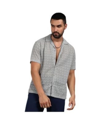 Men's Moon Grey Floral Embroidered Shirt