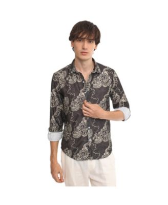 Campus Sutra Men's Charcoal Black Floral Block Shirt
