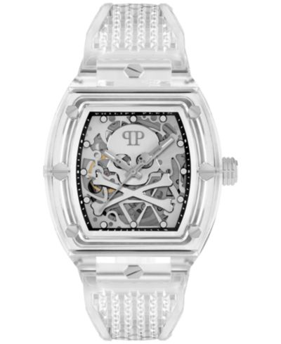 Мужские автоматические часы Philipp Plein Skeleton с прозрачным ремешком из TPU 44x56mm