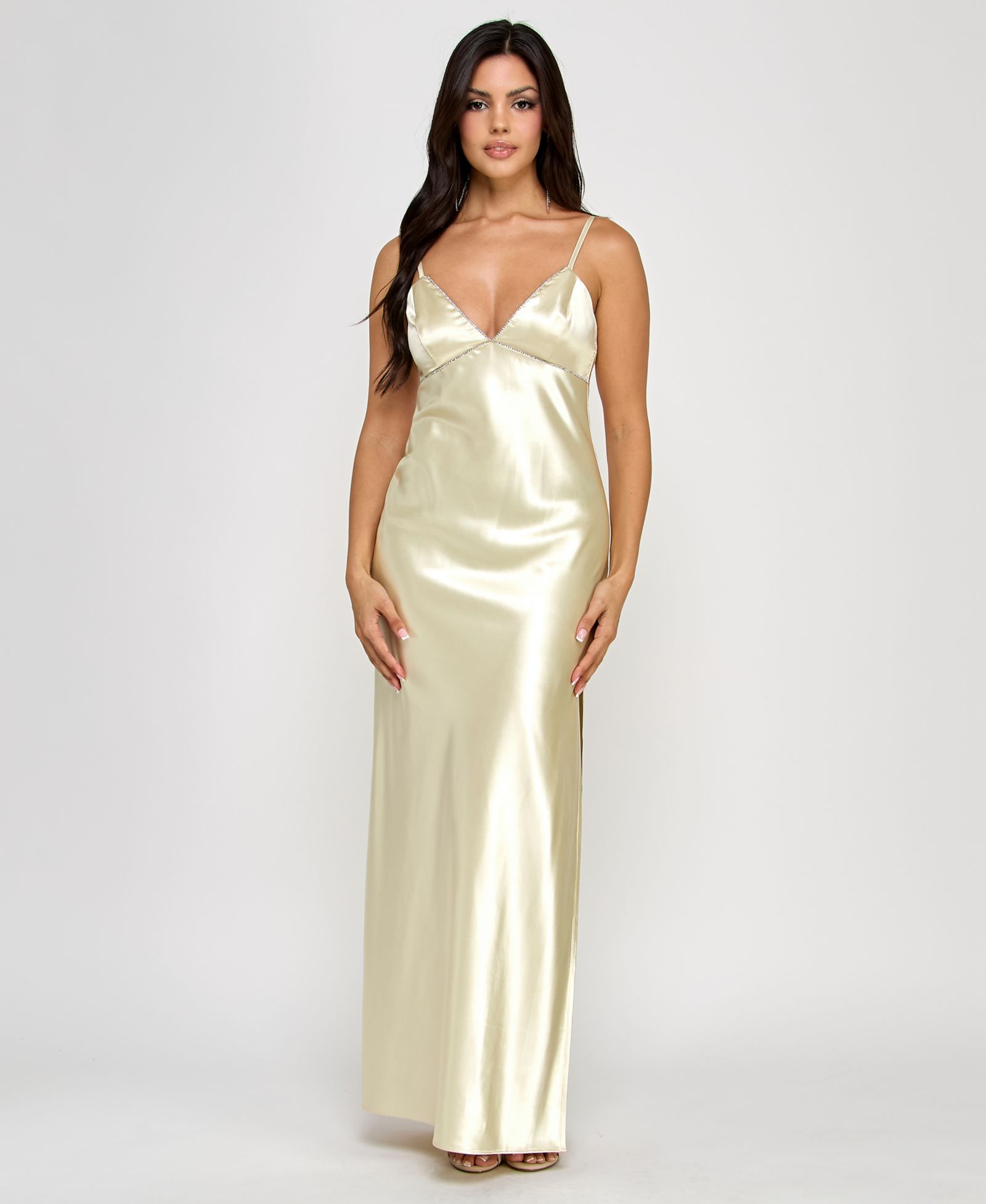 Morgan & Company Juniors' Embellished V-Neck Sleeveless Gown