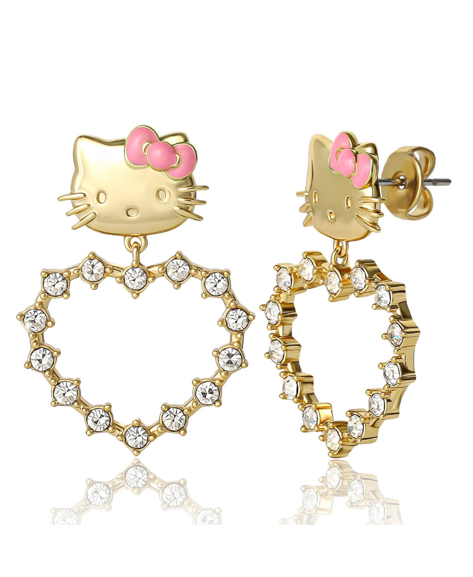 Hello Kitty Sanrio Серьги-гвоздики с подвесками в форме сердца