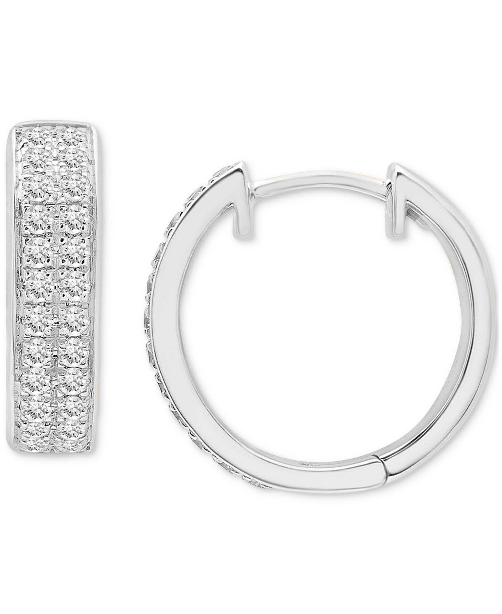 Diamond Double Row Huggie Hoop серьги, в серебряном напылении или 14k Gold-Plated Sterling Silver