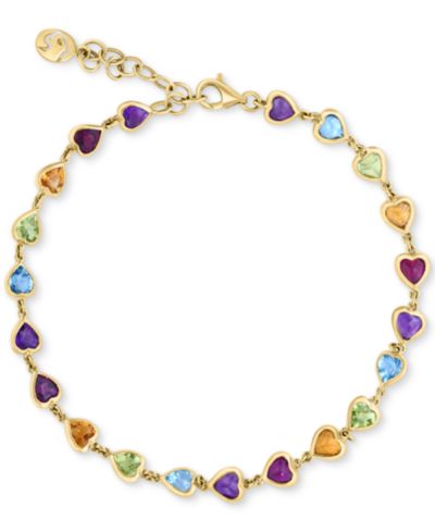 EFFY® Multi-Gemstone Heart Bezel Link Bracelet (5-5/8 ct. t.w.) in 14k Gold